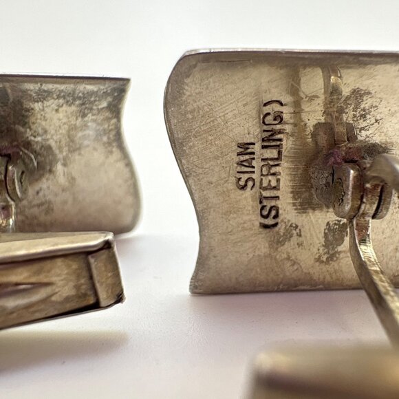 Antique Sterling Silver 925 Siam Dancing Girls Cufflinks Size 0.75" Length - Picture 5 of 11